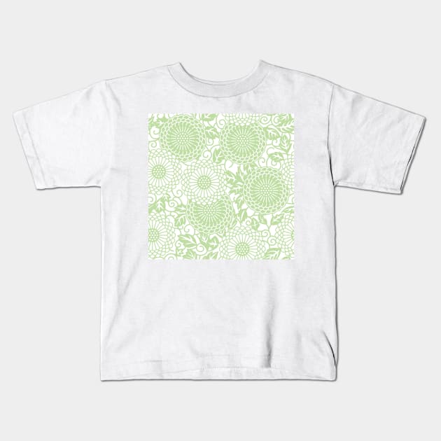 Tea Green Batik Floral Kids T-Shirt by Makanahele